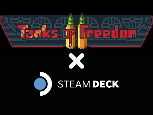 Pixel art logo of game title saying Tanks of Freedom 2