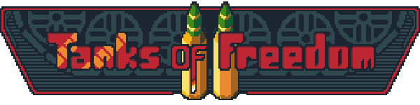 Pixel art logo of game title saying Tanks of Freedom 2